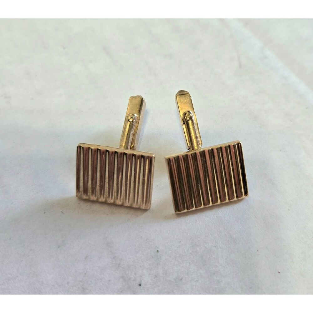 Vintage Mens Gold Tone Cufflinks Lot 3 Pairs Swank Black Enamel Basketweave
